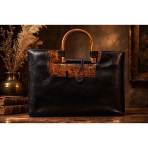 Vintage Bamboo Handle Handbag | Croc Embossed Panel | Mid Century  Tote Purse